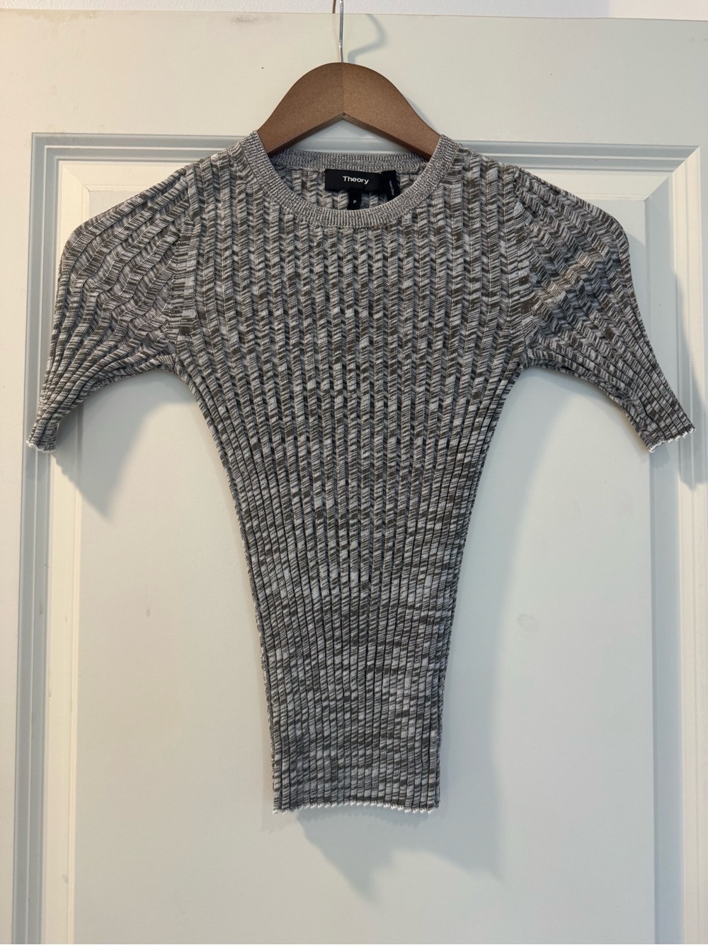 Theory Marled Ribbed Short-Sleeve Knit Top